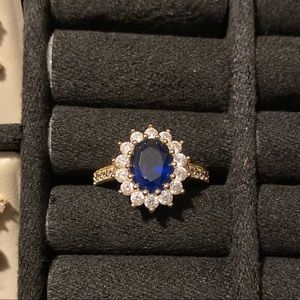 14k Gold Filled Sapphire & Diamoniques Ring